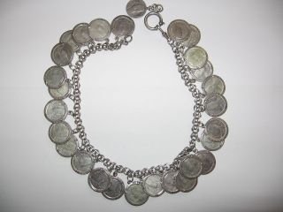 Tolle Kette Mit 28 Stück Silbermünzen - Charivari Silber Kette - 37 Cm Lang Bild