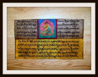 Tibetische Handschrift - Miniatur - Malerei,  Buddhismus,  Handkoloriert,  Rar Bild
