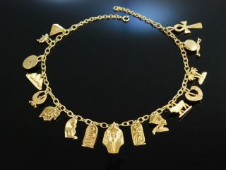 Pharao Necklace Kette Silber Vergoldet Ägyptische Motive England Um 1940 Vintage Bild
