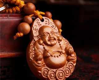 Exquisite Holzanhänger Buddha Schlüsselanhänger Keyring Amulett Schnitzen Bild