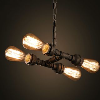Retro Industrie Fourpipe Deckenlampe Hängelampe Im Rohrdesign Inkl.  Glühlampen Bild