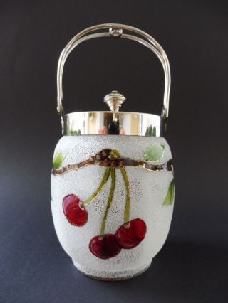 :: Jugendstil Eisglas Konfektdose Kirsche Art Nouveau Cherry Comfit Box Vessel Bild