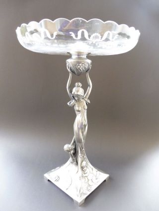 Wmf Jugendstil Tafelaufsatz Maiden Putto Frau Art Nouveau Jardiniere Floral Ak C Bild