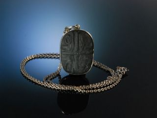 Ägypten Um 1900 AnhÄnger Mit Kette Reliefierter Schiefer Silber Necklace Pendant Bild