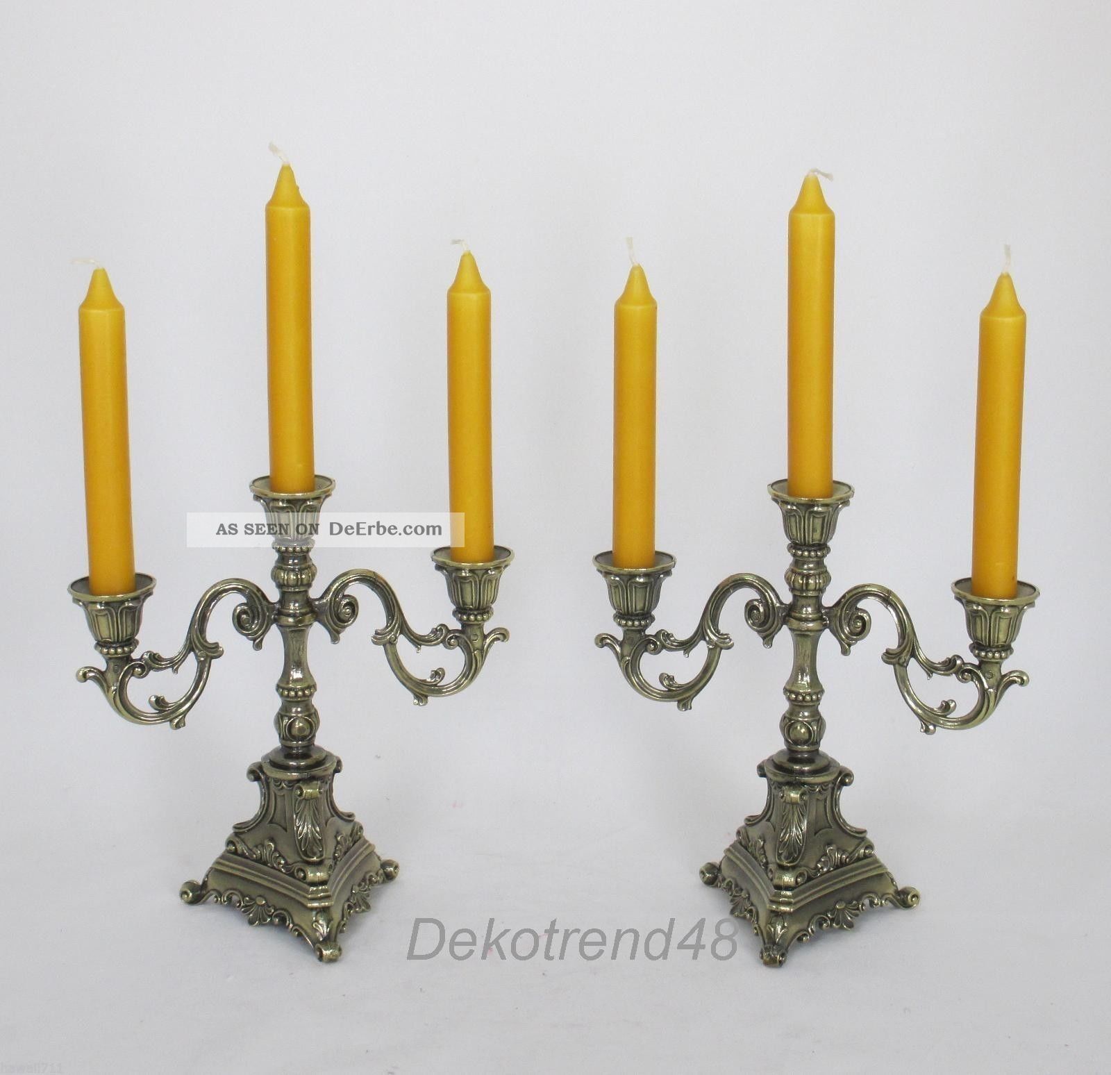 Kerzenleuchter 3 - Armig 2 Stück Messing Optik Kerzenständer Leuchter Antik Barock Gefertigt nach 1945 Bild