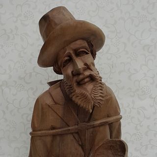 62cm Natur Holzfigur Bettler Wanderer Geschnitzt 2,  5 Kg Top Handarbeit Bild