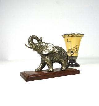 Seltene Art Deco Elefanten Skulptur Metall Tier Holzsockel Antik Frankreich Bild