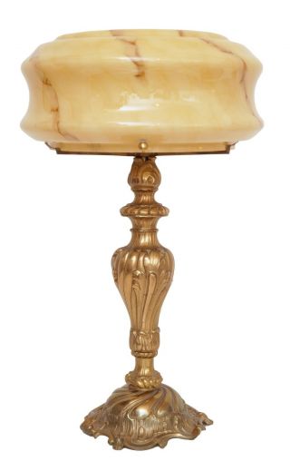 Einmalige Jugendstil Schreibtischlampe Messing Opalglas Tischleuchte Bild