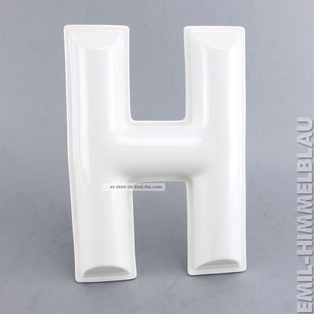 Buchstabe H Werbung Reklame Letter Wand Weiss Vintage Porzellan 21cm 1890-1919, Jugendstil Bild