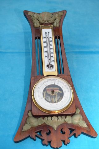 Altes Schönes Jugendstil Thermometer Mit Barometer Um 1900/1910 Bild