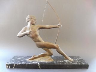 Art Deco BogenschÜtze Man Bronze Figur Frankreich P.  Berjean 1930 Archer French Bild