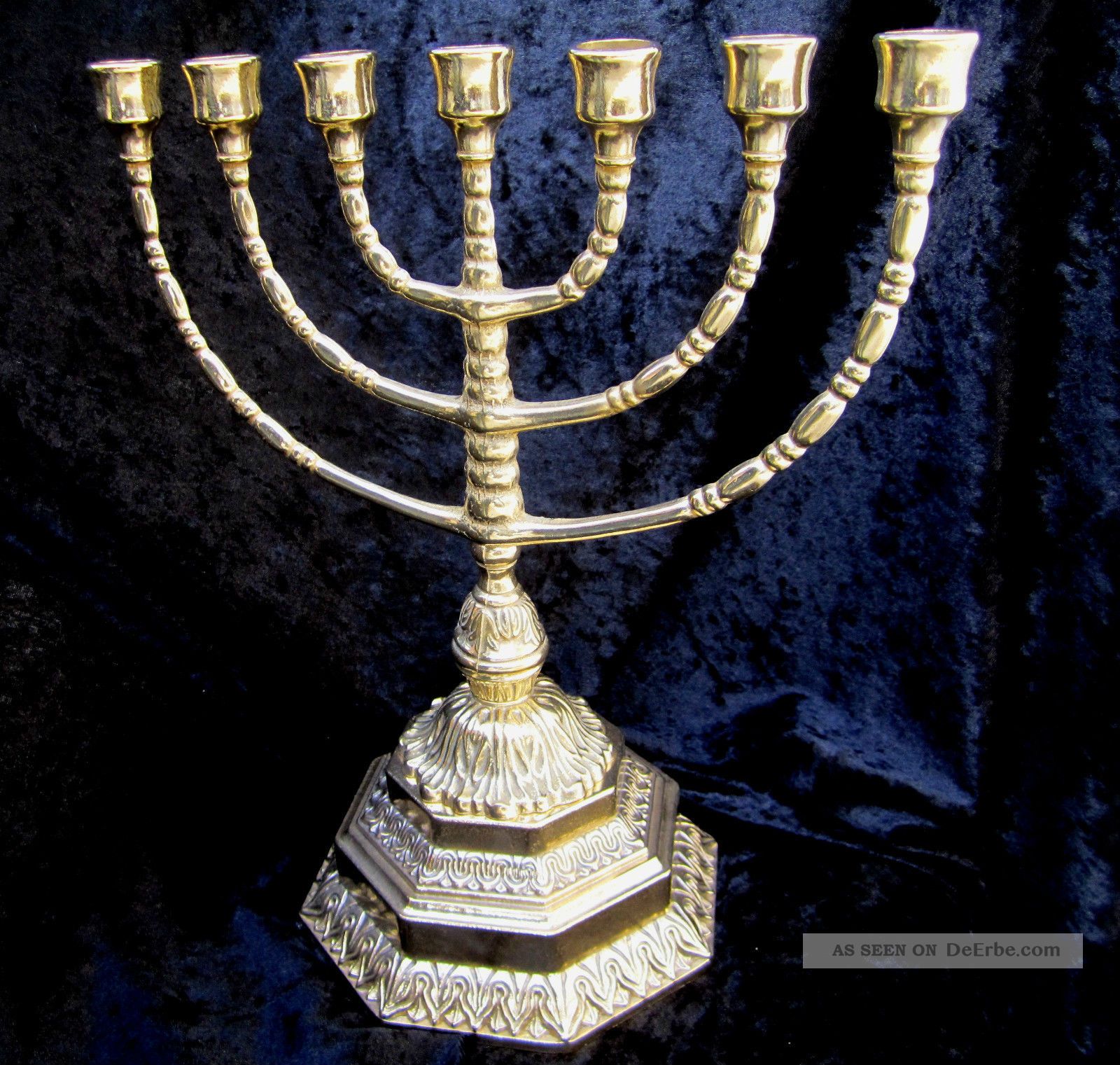 Ebraico 7 Armiger Kerzenleuchter Hebräisch 100 Messing Jüdische Menora 34cm Gefertigt nach 1945 Bild