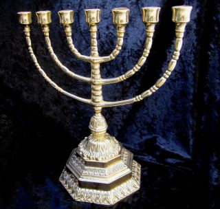 Ebraico 7 Armiger Kerzenleuchter Hebräisch 100 Messing Jüdische Menora 34cm Bild