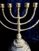 Ebraico 7 Armiger Kerzenleuchter Hebräisch 100 Messing Jüdische Menora 34cm Gefertigt nach 1945 Bild 2
