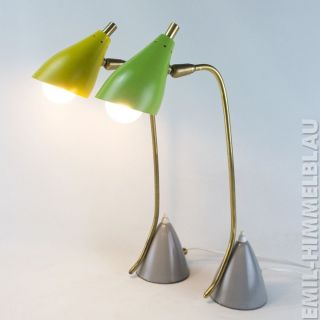 Paar Lampen Messing Leuchte Lamp 50s Tisch GrÜn Gelb Grau Stilnovo Vintage Bild