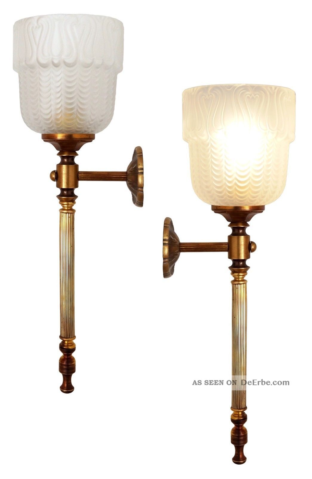2 Stk.  Klassische Art Déco Wandleuchte Wandlampe Messing Einzelstücke Gefertigt nach 1945 Bild
