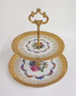 Prunkvolle Etagere Porcelain Limoges Mit Blumen U.  Gold Dekor Bild