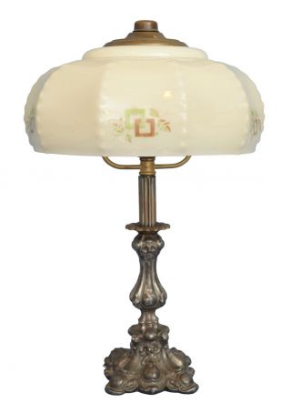 Zierliche Shabby Chic Jugendstil Kaffeehausleuchte Tischlampe Opalglas Um 1920 Bild