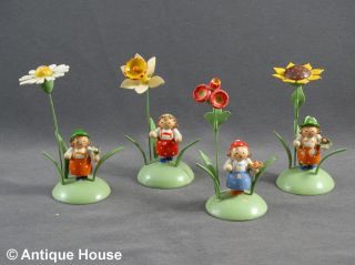Erzgebirge Volkskunst 4 Figurenblumenkinder Tischkartenhalter Bild