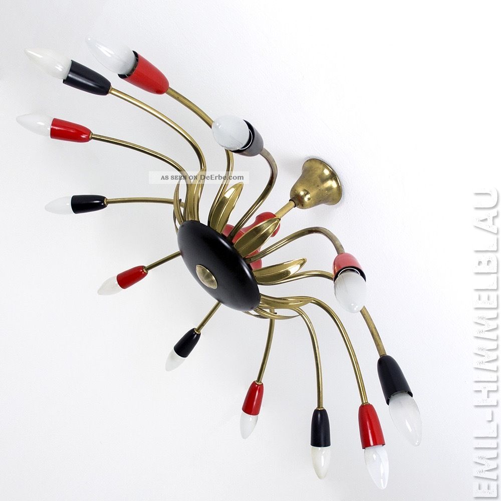 Sputnik 12 - Armig Decken Pendel Lampe 50er Spinne Rockabilly Vintage Rot Schwarz 1950-1959 Bild