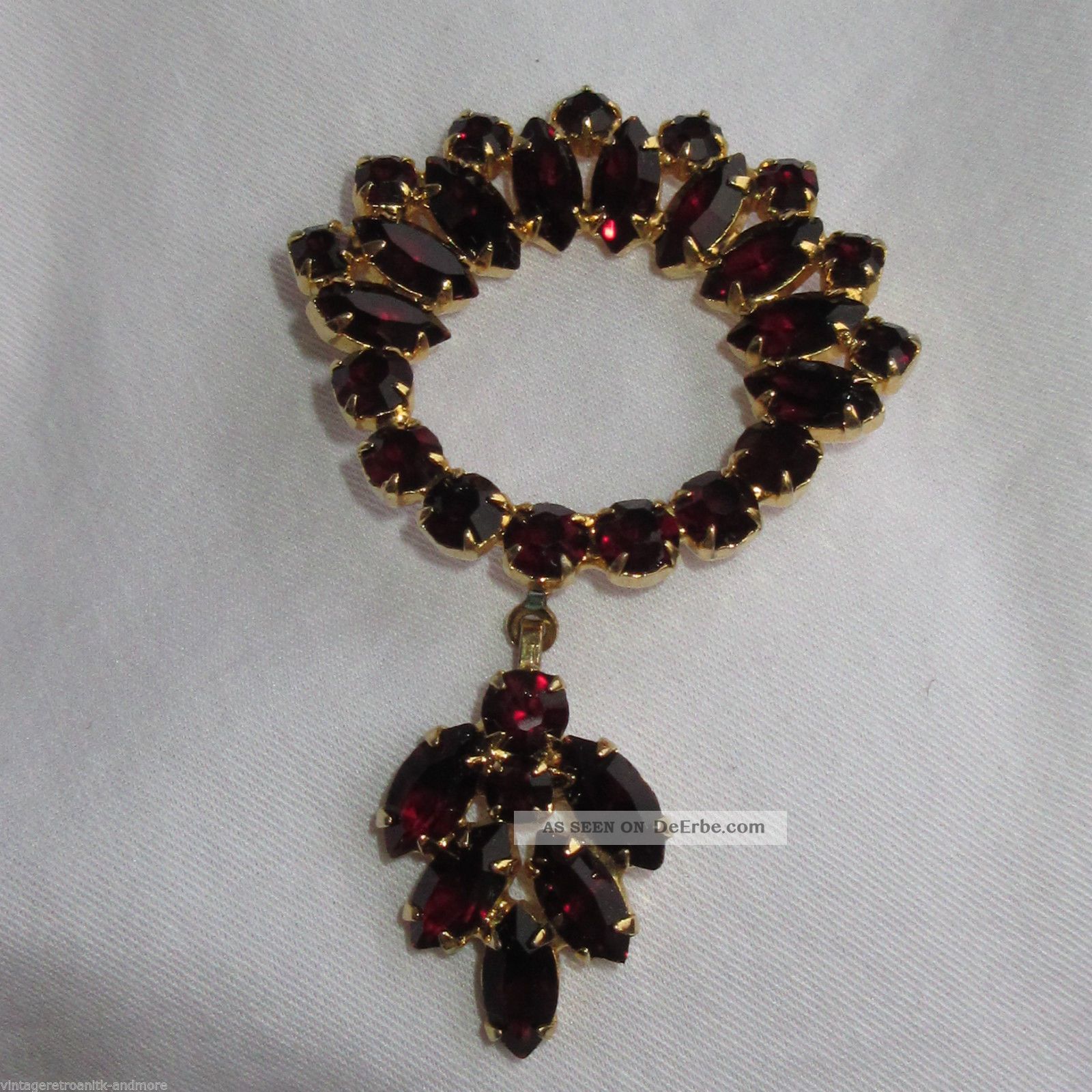 Strass Brosche Vergoldet Vintage Design Granatrote Farbsteine Toll Funkelnd Broschen Bild