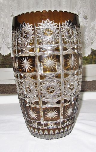 Große Bleikristall Vase Mundgeblasen - Handgeschliffen Bernstein Sammlerstück Bild