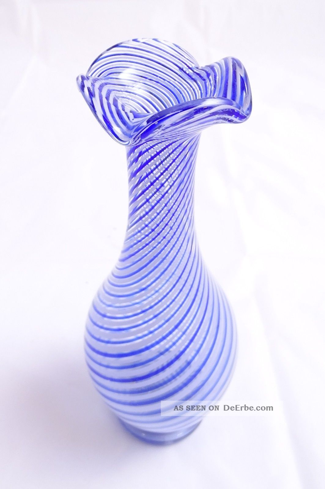 Herrliche Antike Glas Vase Blau Mit Streifen Dekor Wohl Lauscha/murano Dekorglas Bild