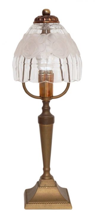 Zierliche Jugendstil Tischlampe Nachttischleuchte Messing 1920 Rosen Bild