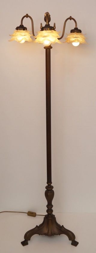 Einzigartige Dreiflammige Orig.  Jugendstil Stehlampe 142 Cm Bronze Stehleuchte Bild