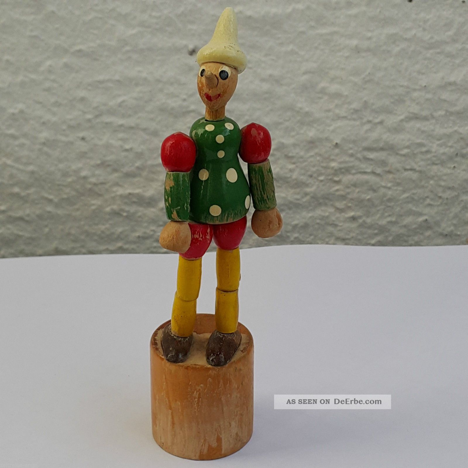 Uralte Erzgebirge Pinocchio Holz Figur Drückfigur Steh Auf Männchen