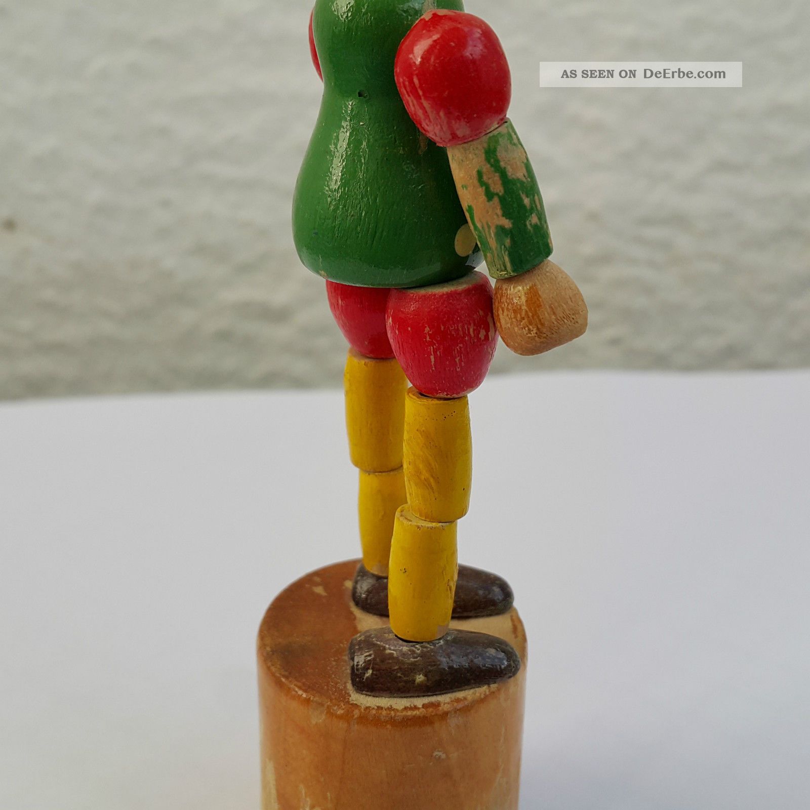 Uralte Erzgebirge Pinocchio Holz Figur Drückfigur Steh Auf Männchen