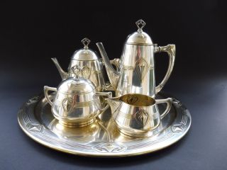 Wmf Jugendstil Teekanne Kaffee Service Art Nouveau Tea Coffee Pot Tray Ornament Bild