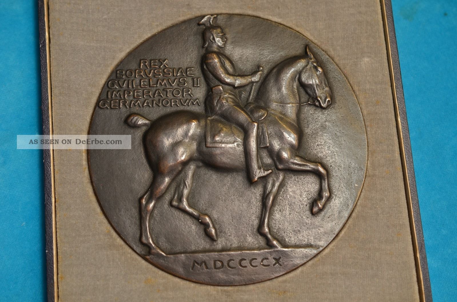 Alte Antike Preußische Bronzeplakette Imperator Germanorum Orig.  Schatulle 1910 Bronze Bild