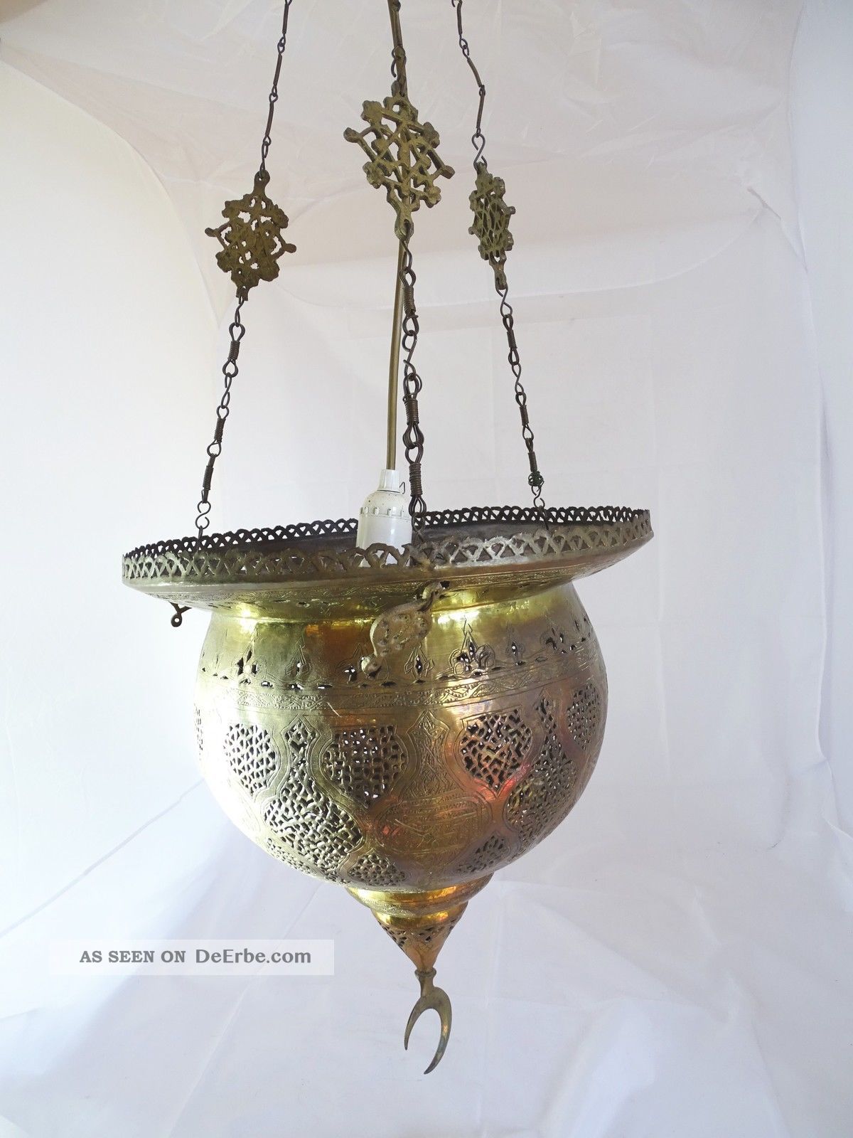 Antike Orientalische Türkische Hängelampe Metall Mit Langer Kette Deckenlampe Islamische Kunst Bild