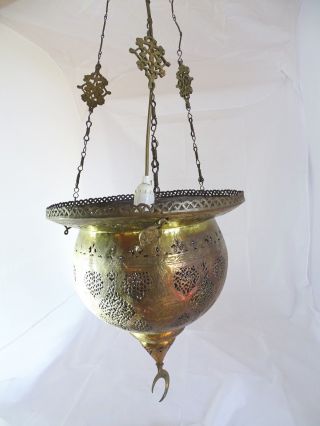 Antike Orientalische Türkische Hängelampe Metall Mit Langer Kette Deckenlampe Bild