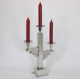 Kerzenleuchter Bauhaus - Stil 3 Armig Chrom Kerzenständer Antik Barock Silber Bild