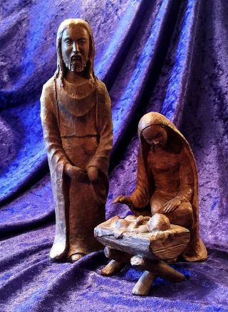 Antike Große Keramik Krippenfiguren / Maria Josef Christus In Der Krippe / 27 Cm Bild
