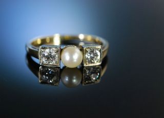 Antik Um 1915 Ring Gold Diamanten Natur Perle Antique Diamonds Natural Pearl Bild