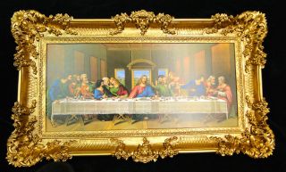 Heiligenbilder Abendmal Ikonen 96x57 Gemälde Mit Rahmen Jesusbild Da Vinci Bild