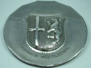 Landkreis Grevenbroich Großer Alter Wappen Teller Aus Komplett 925 Silber Bild