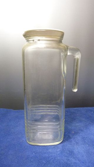 Vintage Glaskaraffe - Saftkaraffe - Wasserkrug - Ca.  80er Jahre - Deckel Weiß Bild