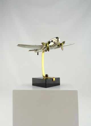 Art Deco Metall Flugzeug Skulptur Auf Onyx Luftfahrt Frankreich 1940 Bild