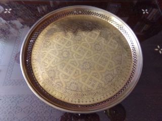 Wunderschönes Antikes Marokkanischestablett Aus Massiven Messing Mit Mustern 56 Bild