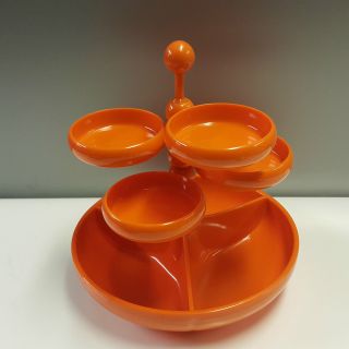 Emsa Etagere Menage Orange Kunststoff 70er Jahre Knabberschalen Süßigkeiten Bild