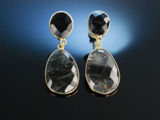 Vivid Grey Earrings Ohrringe Silber 925 Vergoldet Grauquarz Schachbrettschliff Bild