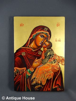 Ikone Heiligenbild Gottesmutter Eleusa Replik Handgemalt Blattgold Bild