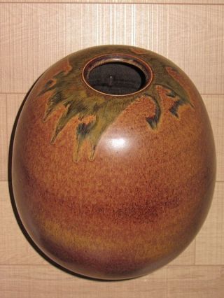 Handgetöpferte Vase Ø 28cm Einzelstück Signiert V.  Künstler Braun Oliv Grün Top Bild