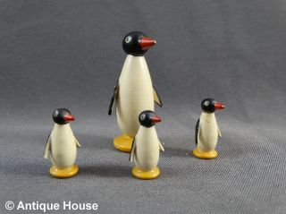 Erzgebirge Volkskunst 4 Kleine Holzfiguren Pinguine - 4,  5 / 2 Cm Bild