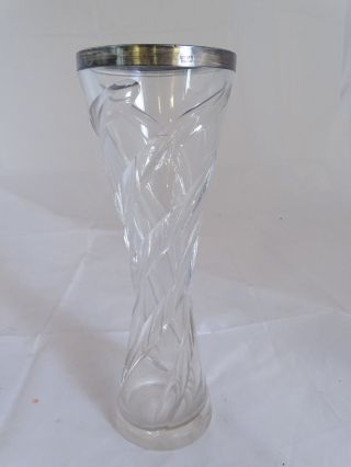 Antike Seltene Kristallglas Vase Mit 925 Sterling Silber Montur Massiv Schwer Bild