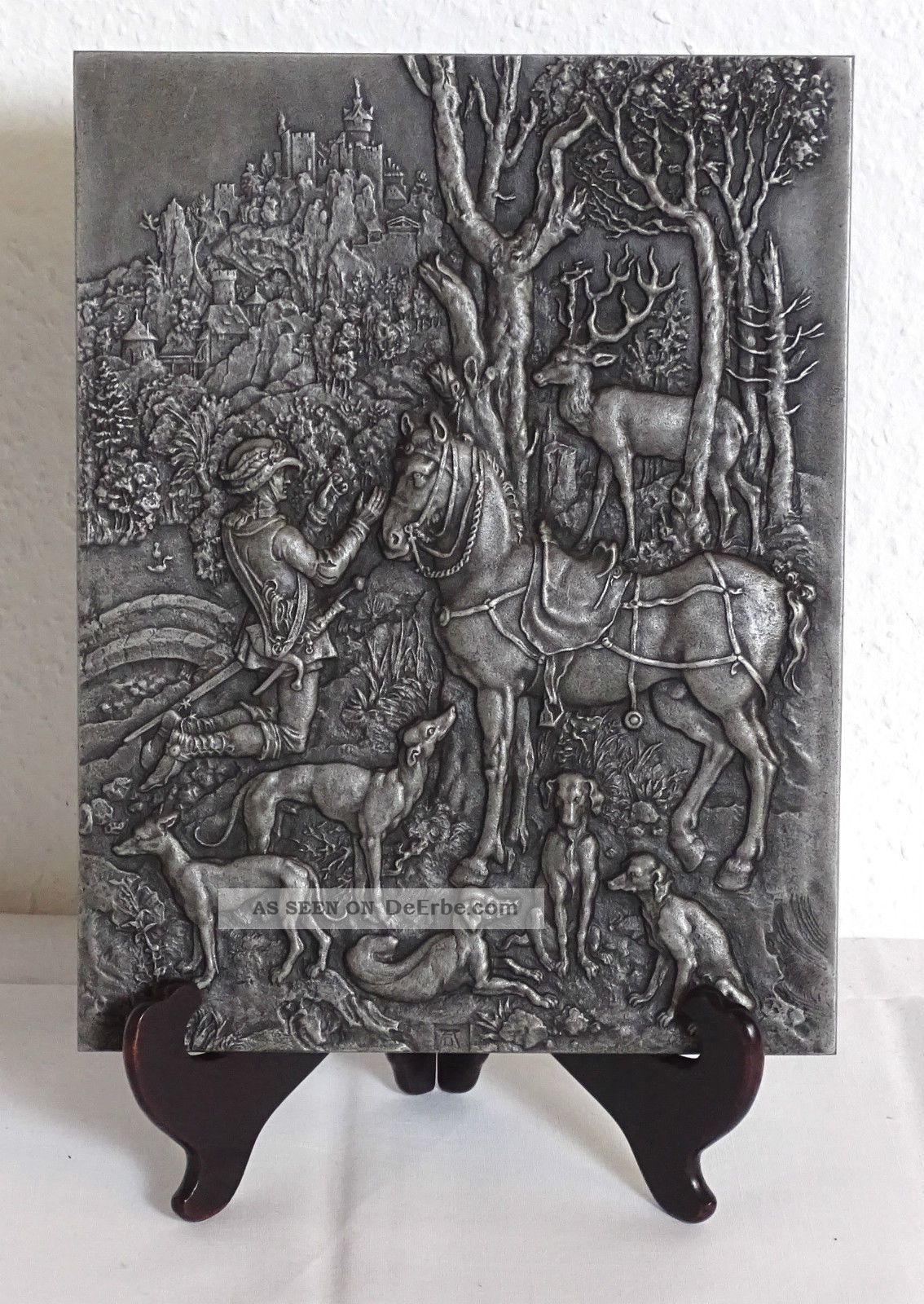 Eisen Relief Heiliger Eustachius Nach Albrecht Dürer Gusseisen Platte Wandplatte Gefertigt nach 1945 Bild